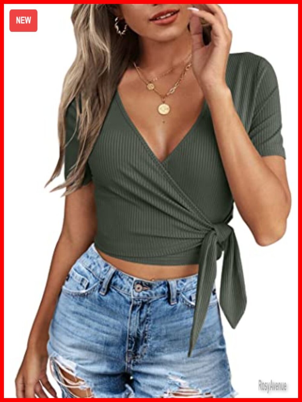 Women's Slim Fit Cross Wrap Deep V Neck Crop Top